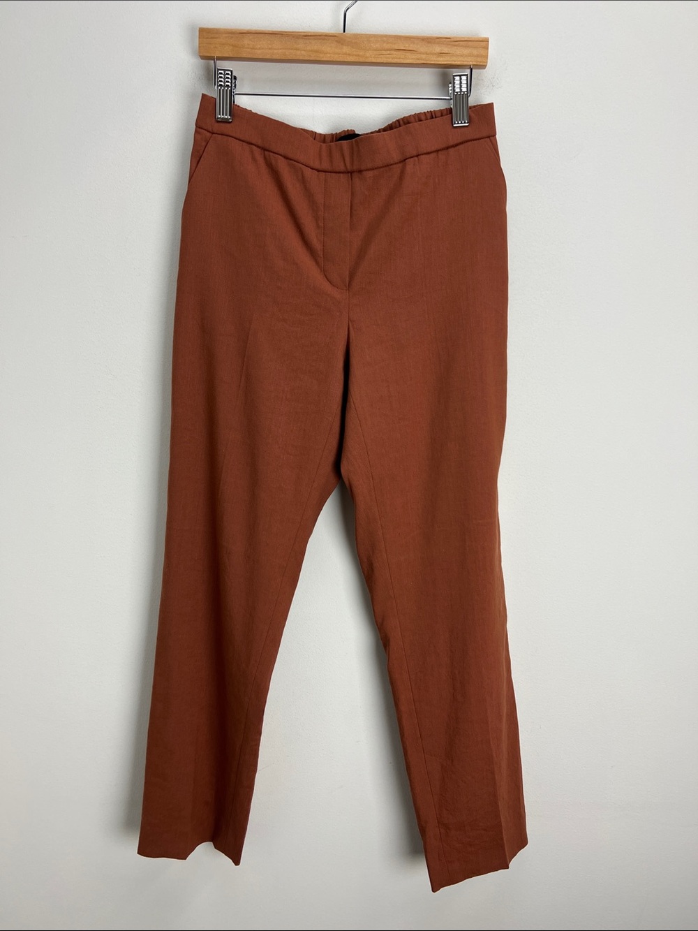 Theory Treeca Pull On Pant Soft Crunch Linen Blend Cropped Trouser Womens 0 Chic